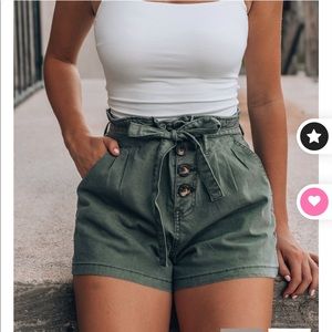 Olive green paper bag shorts